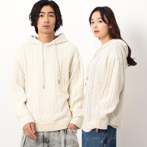ニット×裏シャギーパーカ