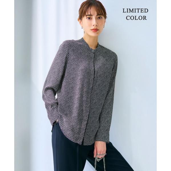 【接触冷感・UVケア・速乾・洗える】BackSatinAmunzen バンドカラーブラウス