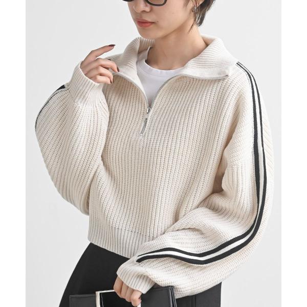 ライン入りハーフZIPニットプルオーバー