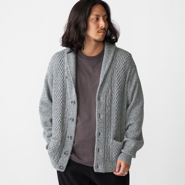 SHIPS:〈手洗い可能〉ウール コットン アラン ショールカラー カーディガン