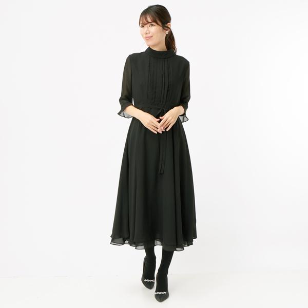 ブラックフォーマルロールカラーワンピース