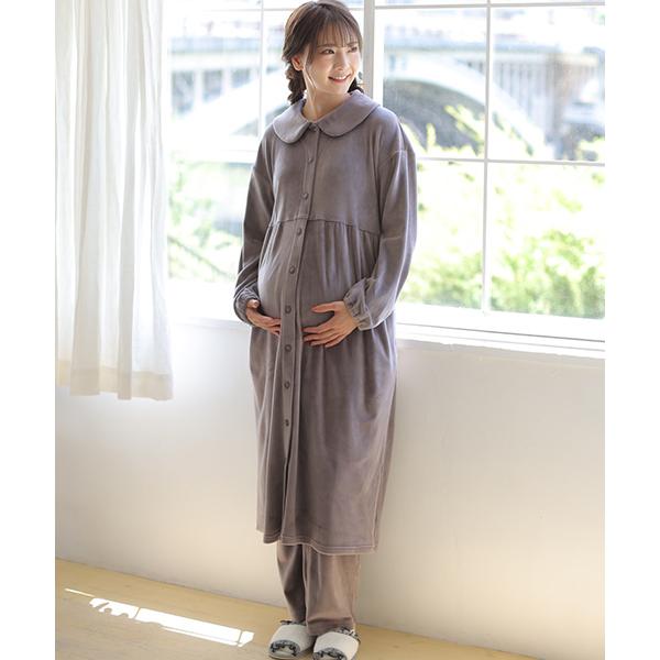 長袖、ストレッチベロア裏起毛マタニティパジャマ | マタニティウェア・授乳服