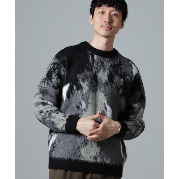 アート柄クルーネックニット