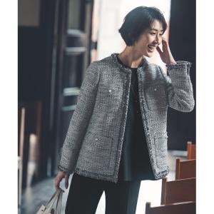 I-SOOK ジャケット ノーカラージャケット ツイードノーカラー