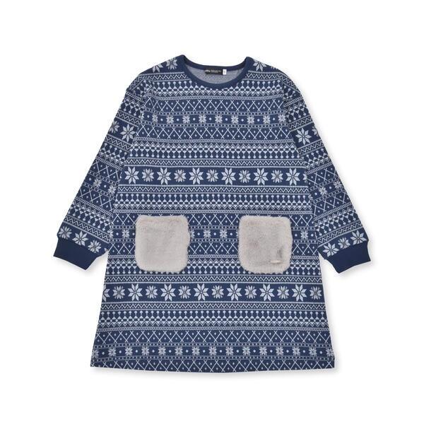 【お揃い】ノルディックジャガードファーポケットワンピース(80~150cm)
