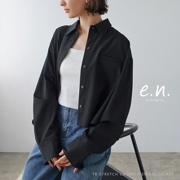 TRストレッチ ショート シャツ ジャケット evernavy エバーネイビー