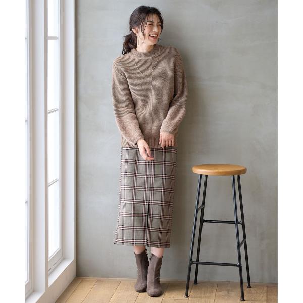 【手洗い可/ウエストゴム/裏起毛】チェックボンディングタイトスカート