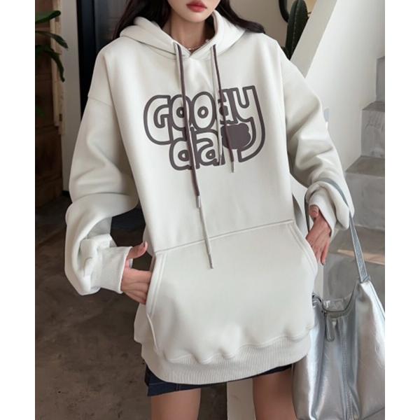 ビッグプリント裏起毛プルオーバーパーカー