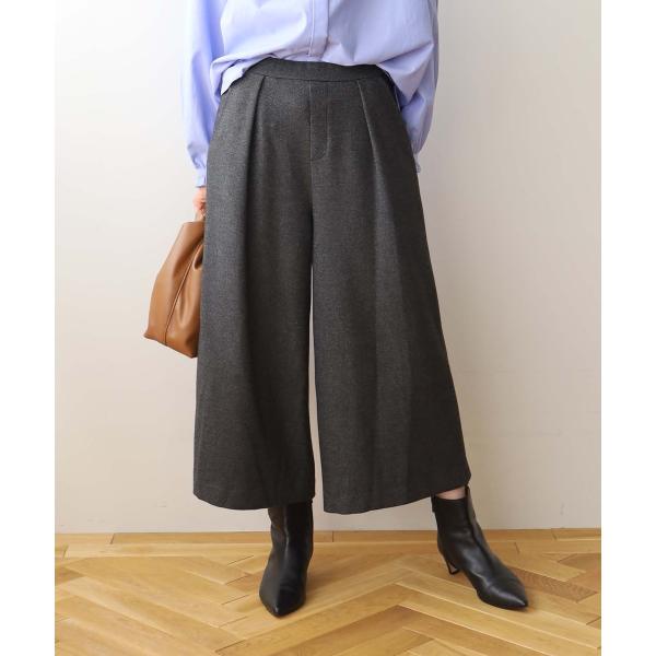 ウォッシャブルツイードライクタックワイドクロップドパンツ