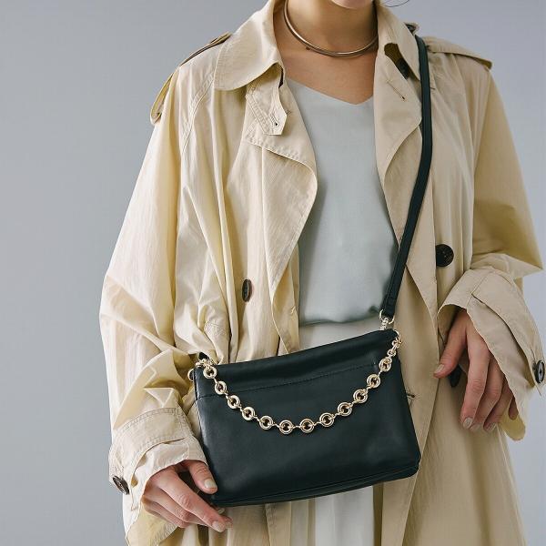 スムース レザー チェーン付き スワローマチ ミニ ショルダー バッグ
