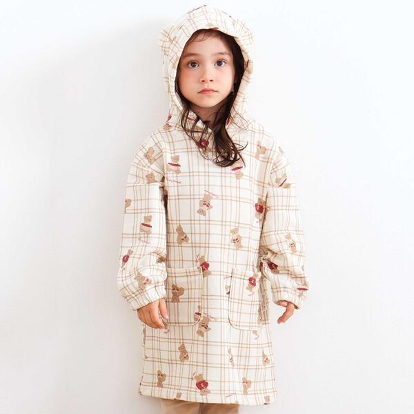 【お揃い】アニマルクマさん総柄クマ耳フード付きワンピース(80~130cm)