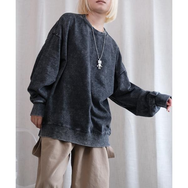 HOOK -select- ベーシックウォッシュ袖切り替え無地スウェット