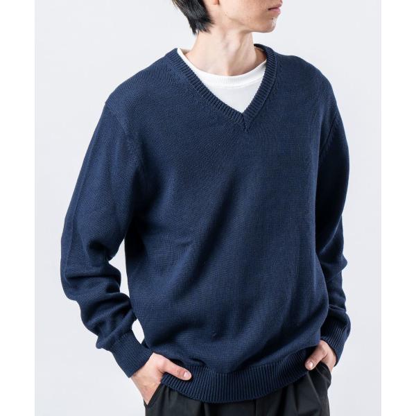 ベーシックデザインコットンVネックニットセーター