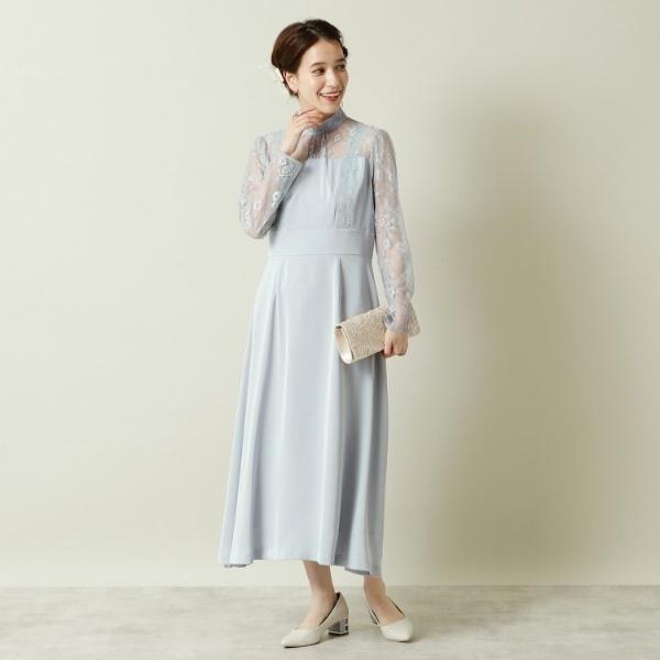 【結婚式・パーティに】サテン×レースワンピース＜ドレスコレクション＞