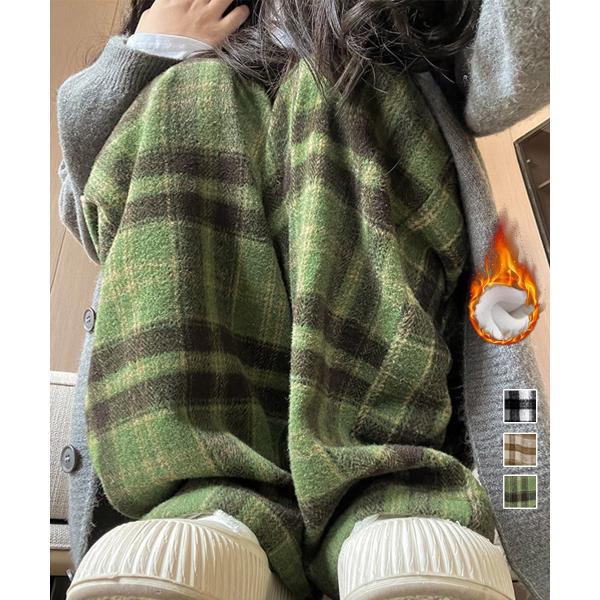 チェック柄パンツハイウエストワイドパンツ