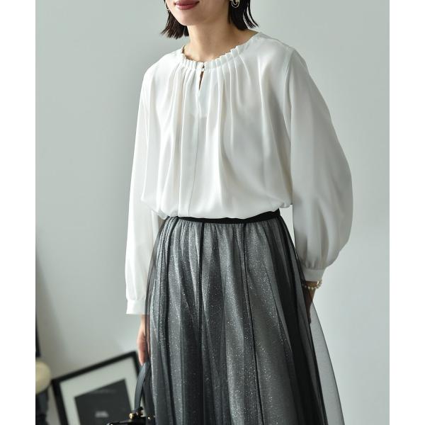 【UV PROTECTION】モスクレープゴールド金具デザインブラウス