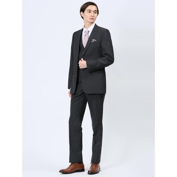 【超光沢 ストレッチ】レノマ オム 2ボタン3ピース ビジネスセットアップスーツ ジオメトリック黒