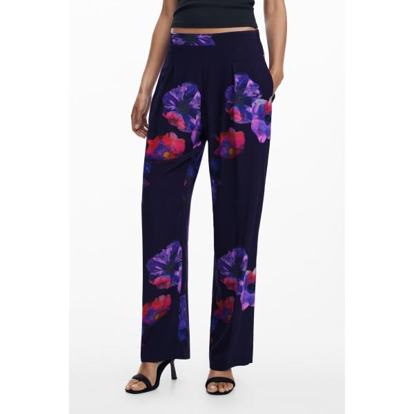 【5サイズ展開/XS/XL/大きいサイズ】フローラル柄のフルイドパンツ