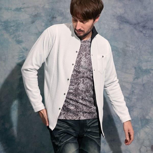 ブリスターストライプイタリアンカラーシャツ