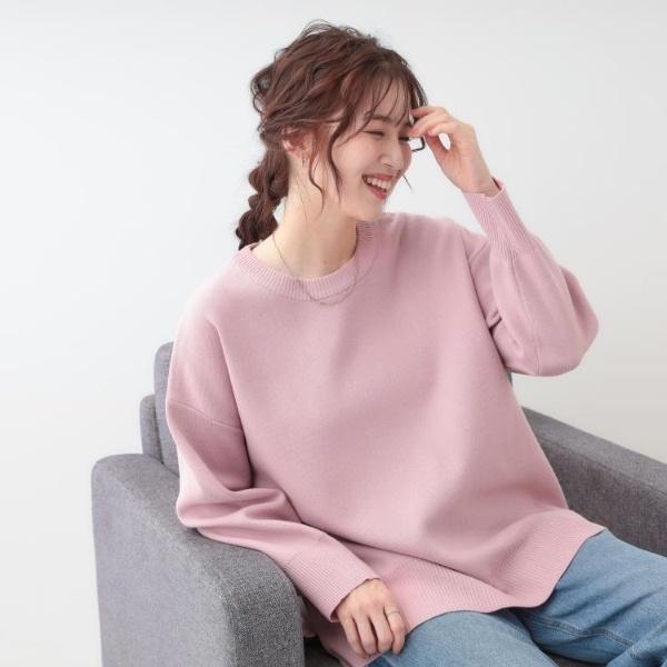 【S-LL洗える】スウェットライク オーバーサイズニット