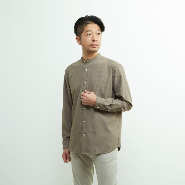 エステルドビーストライプバンドカラーシャツ