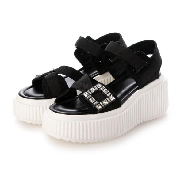 【25春夏新作】【クッション入り・柔らかい】8cm厚底ビジューバックルサンダル IY5608