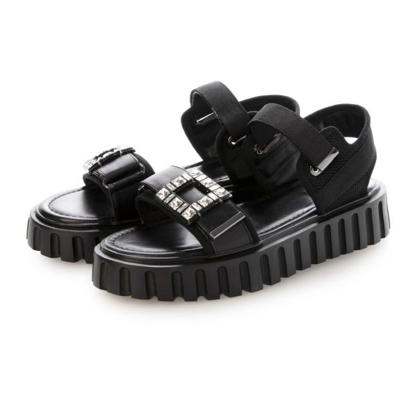 【25春夏新作】【クッション入り・柔らかい】ビジューバックルベルトサンダル IY5672