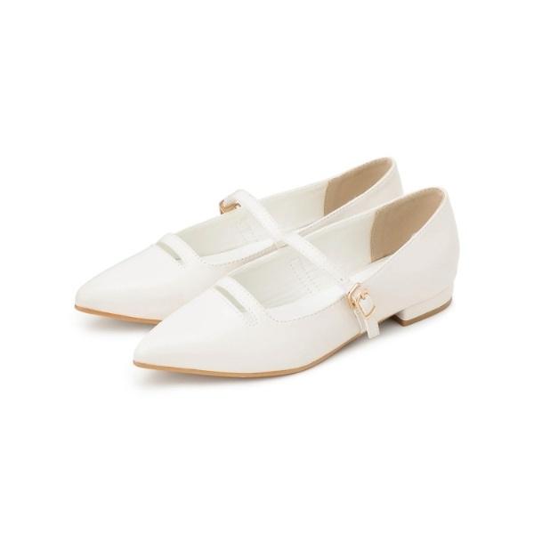 【シャープなポインテッドトウ】スリットメリージェーンポインテッドトゥフラットパンプス