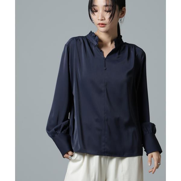2wayスタンドカラーギャザーブラウス