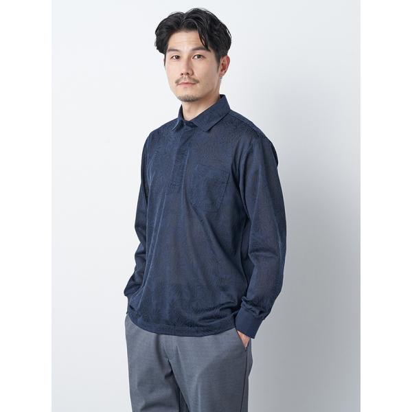 パイナップルジャカード長袖ジップポロシャツ