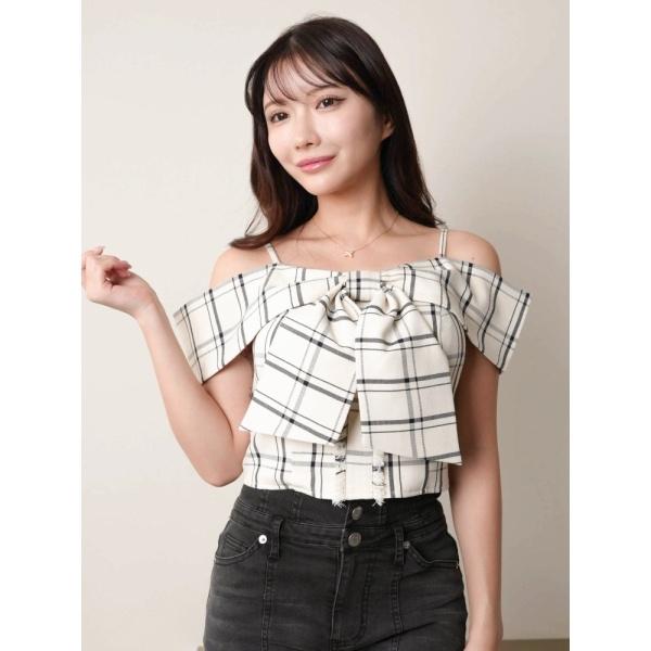 ツイードリボンオフショルトップス