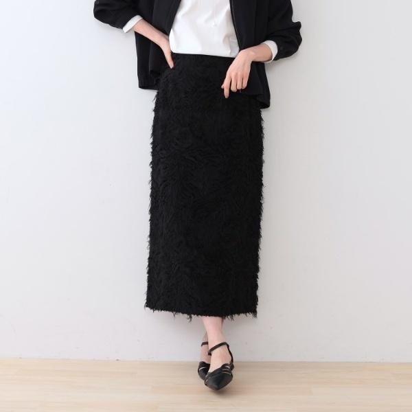 【スタイルUP】フリンジ調ジャカード ストレートラインスカート