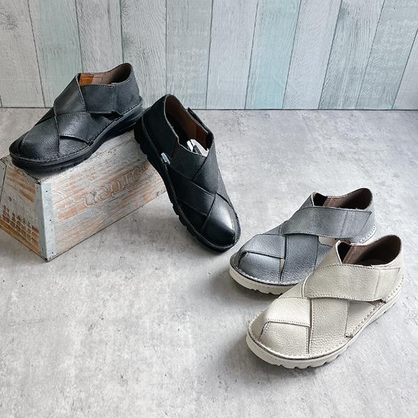 本革 日本製 幅広 軽量 クロスデザインシューズ