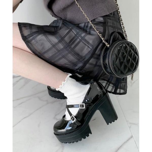 厚底キラキラダブルストラップパンプス