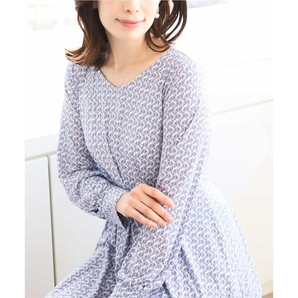 【選べるサイズS-L/洗える】ジオメトリックプリントジャージワンピース
