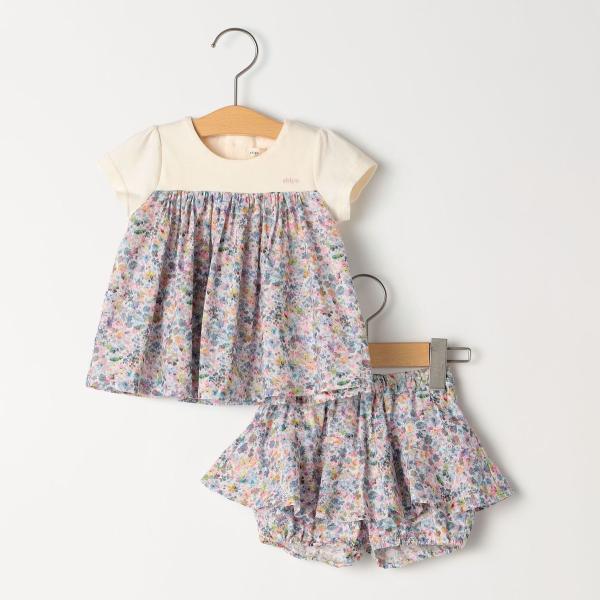 SHIPS KIDS:70〜80cm / フラワー 半袖 セット ロンパース