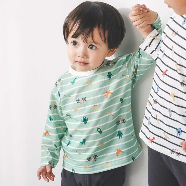 【スララク/防汚加工】わくわくデザイン男の子長袖Tシャツ(80~130cm)