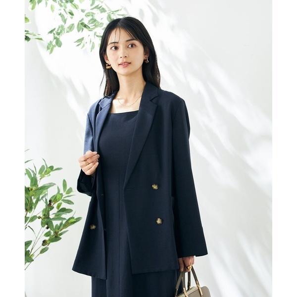 【接触冷感/UVカット/イージーケア/雑誌InRed(宝島社)5月号掲載】麻調Wブレストジャケット