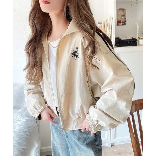 大人スポーティMIX。胸刺繍入り袖ファスナー配色ナイロンジャケット