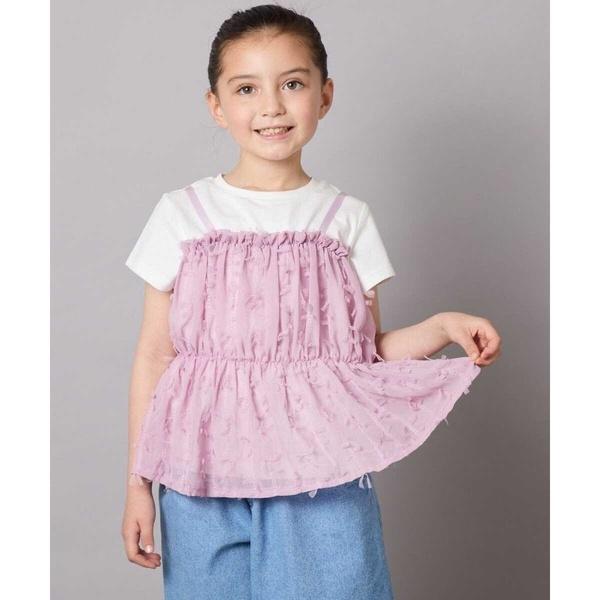 【接触冷感/ジメジメ対策】[100-130]シフォンキャミドッキングトップス