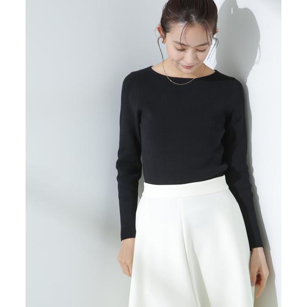 ウォッシャブルハイツイストボートネックリブニット