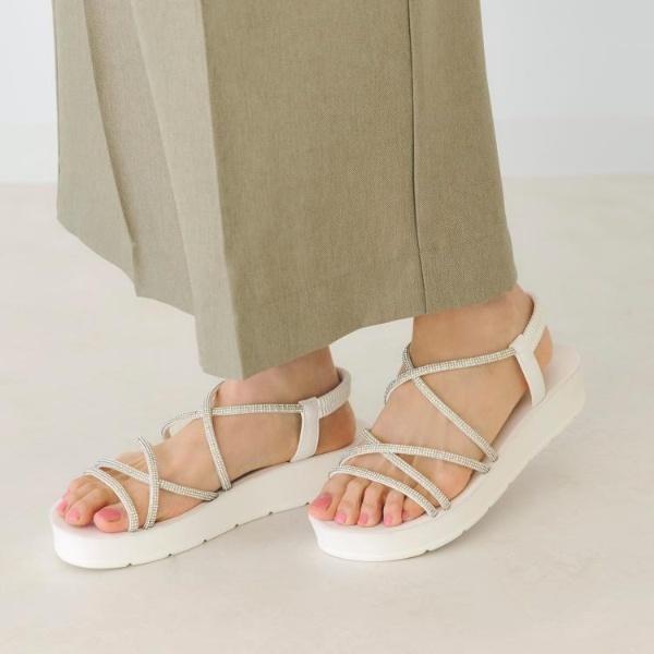 【新色追加・人間工学】ワンタッチラインストーンストラップ厚底サンダル