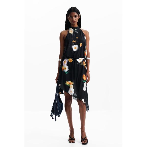 【5サイズ展開/XS/XL】ホルダーネックフラワードレス