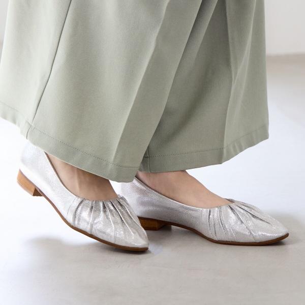 秋におすすめ！柔らかフラット◇【撥水】ギャザーフラットパンプス/651101