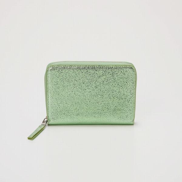 ウォッシュド レザー メタリック ラウンドファスナー 二つ折り財布/パスポート対応