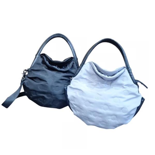 牛革付属ポリナイロンドットサークル2wayバッグ　