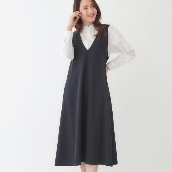 【洗える】フレアラインが美しい サラっと着られる Vネックジャンドレ