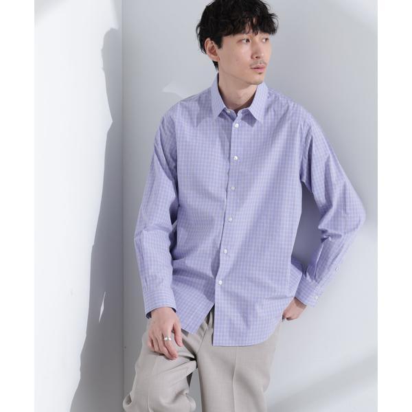 タイプライターチェックステンカラーシャツ　長袖