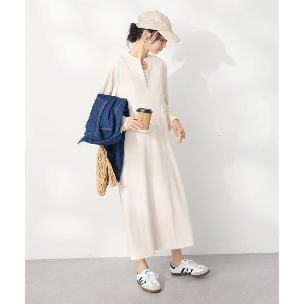 ワッフルフロントファスナーワンピース
