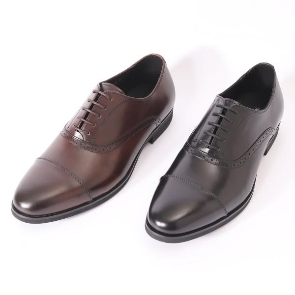 軽量 高クッション性 本革 内羽根 ストレートチップ ビジネスシューズ